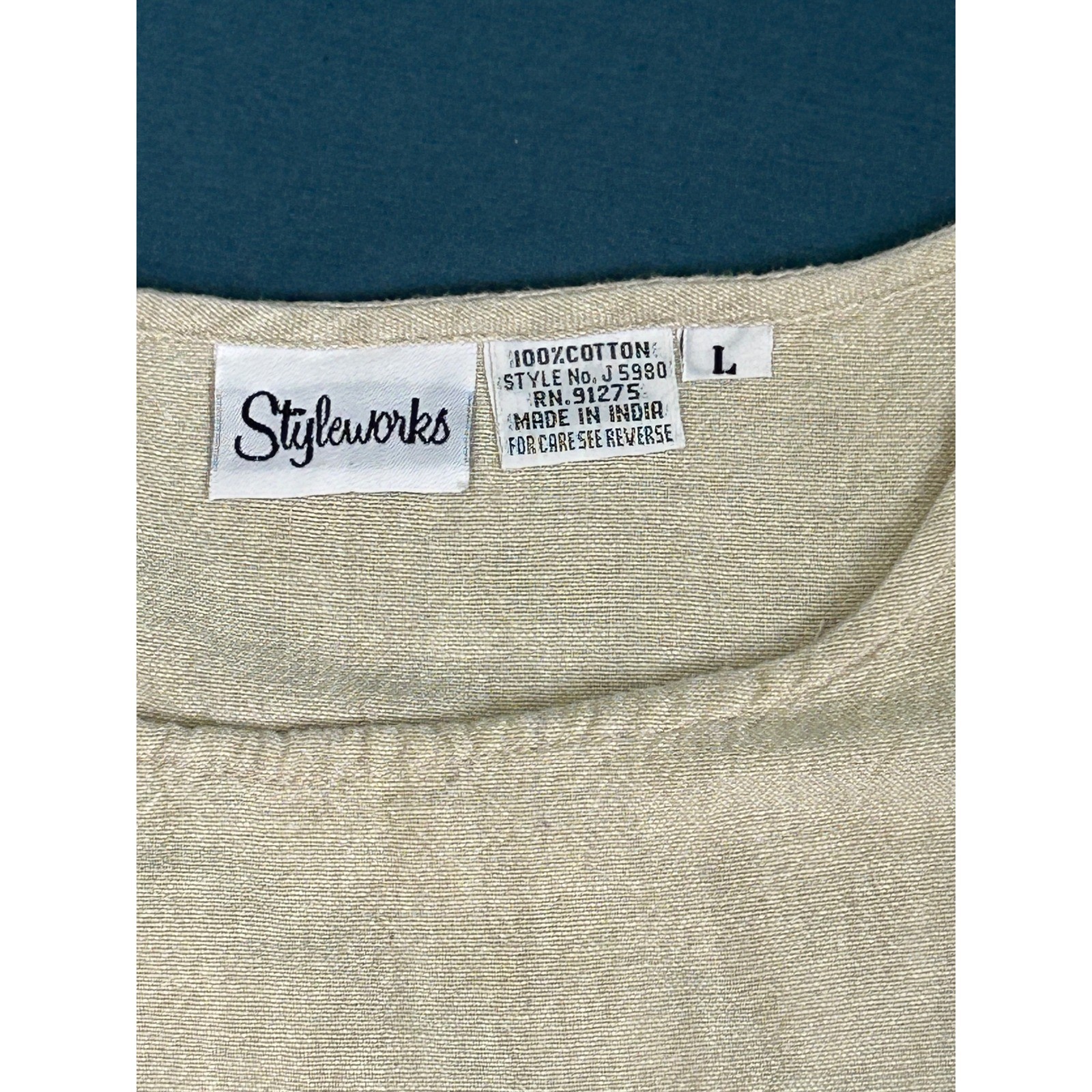Styleworks Womens Beige Cotton Sleeveless Side Button Shift Dress J 5980 Large