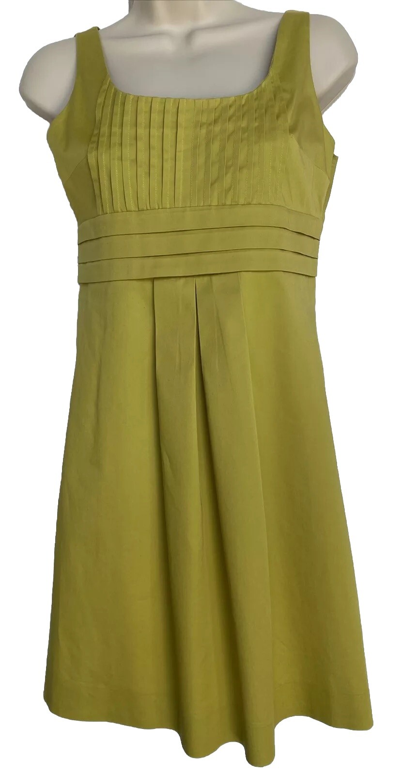 Moschino Cheap & Chic Chartreuse Sleeveless Cotton Pleated A line Dress 6 Modern