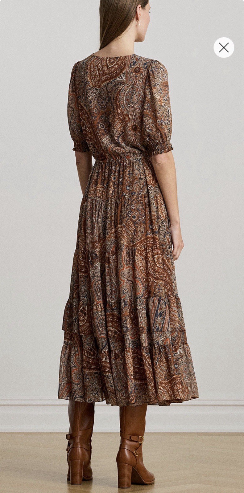 New RALPH LAUREN 18W Plus PAISLEY Belted Crinkle Georgette Dress $225