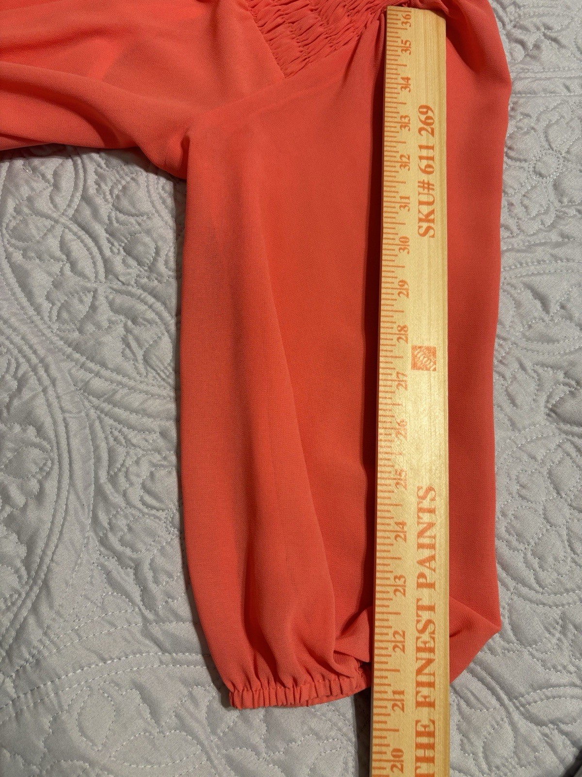 Paper Doll Coral Chiffon Smocked Puff 3/4 Sleeve A-Line Short Dress Small