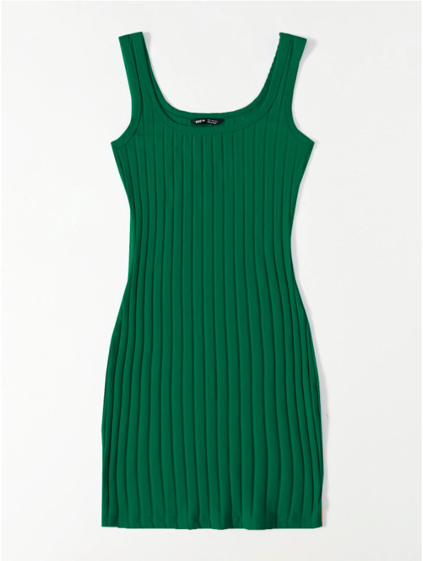 Dark Green Scoop Neck Rib-knit Bodycon Pencil Casual Summer Dress Sz XS S M L XL