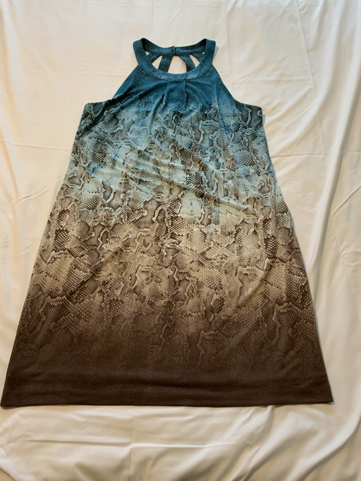 White House Black Market Size Large Halter Dress Ombre Python Print Cut Out NWT