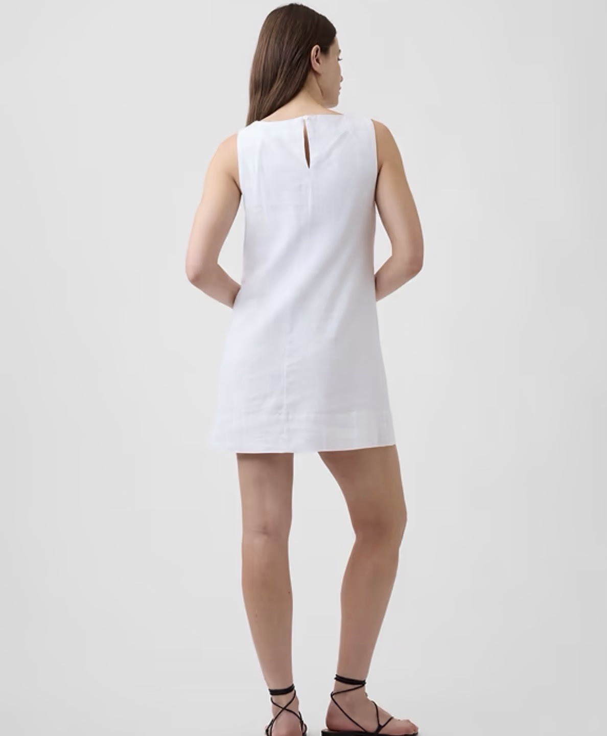 GAP White Linen Rayon Crew Neck Keyhole Back Shift Short Dress Sleeveless XS