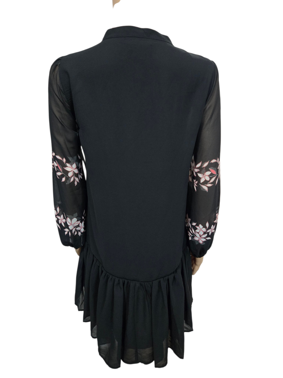 Halogen small black sheer sleeve long sleeve dress vneck *has snag