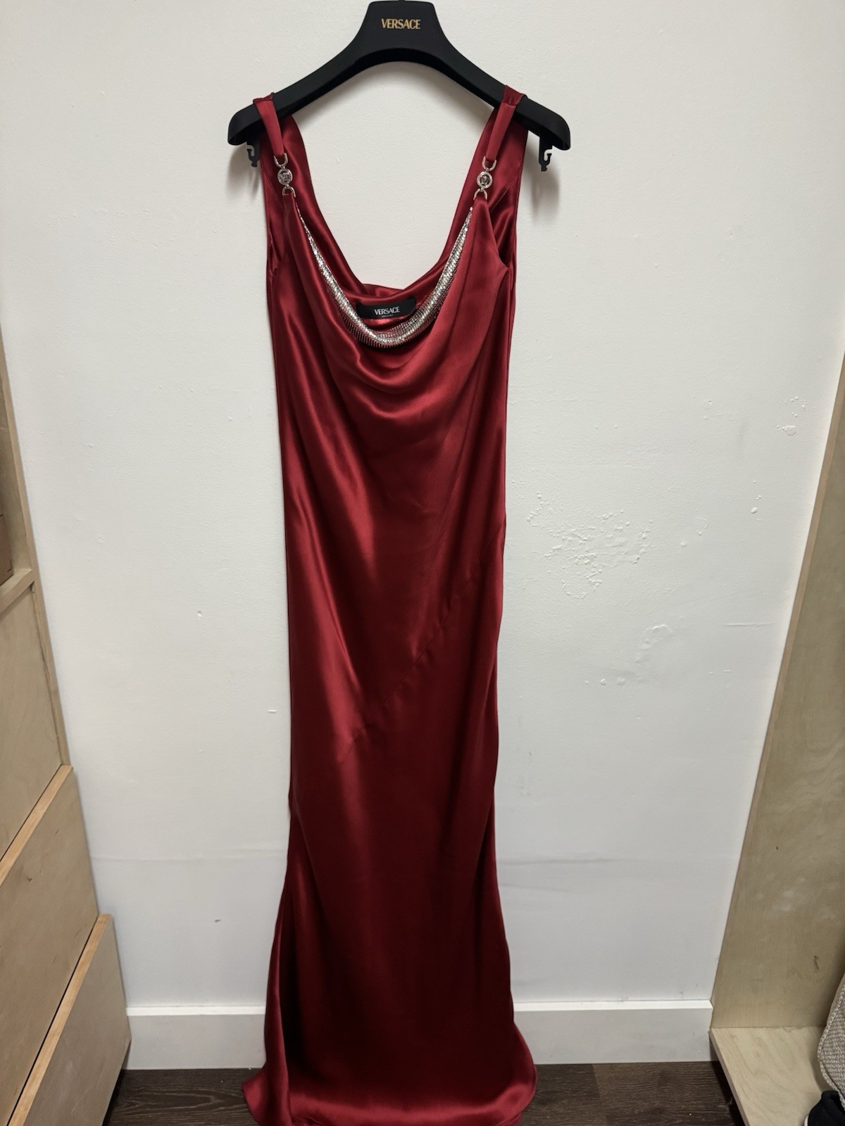 Versace Red Silk Medusa Hardware Double Draped Fluid Silk Gown Size 38 dress