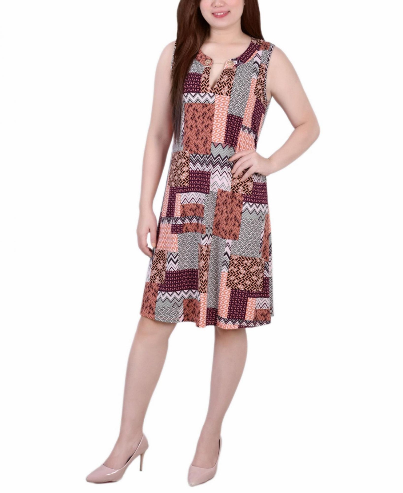 Ny Collection Petite Size Sleeveless Keyhole Dress with Hardware PITD2288 PL