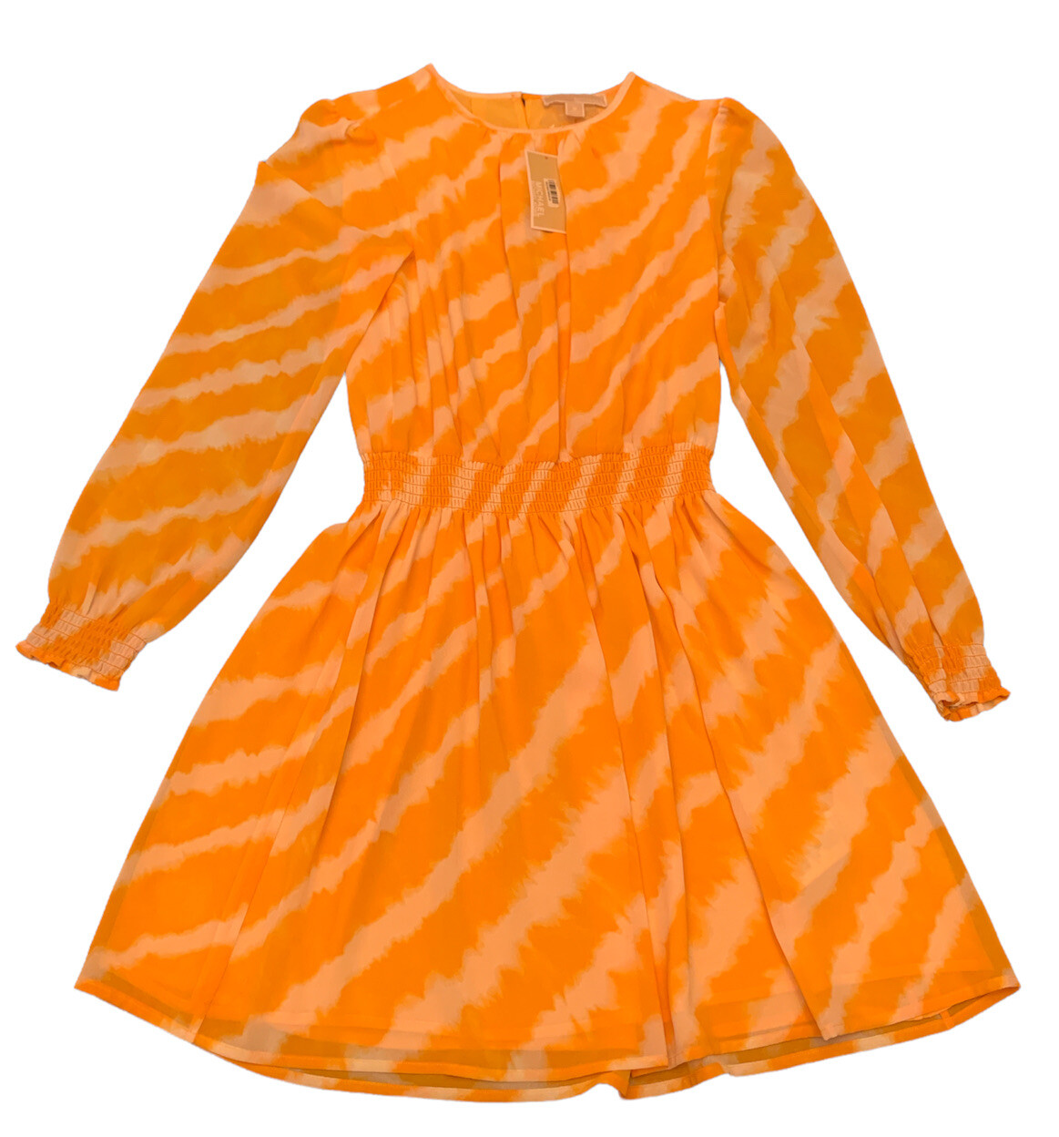NEW MICHAEL Michael Kors Yellow Long Sleeved Ruched Waist Dress Size Medium NWT