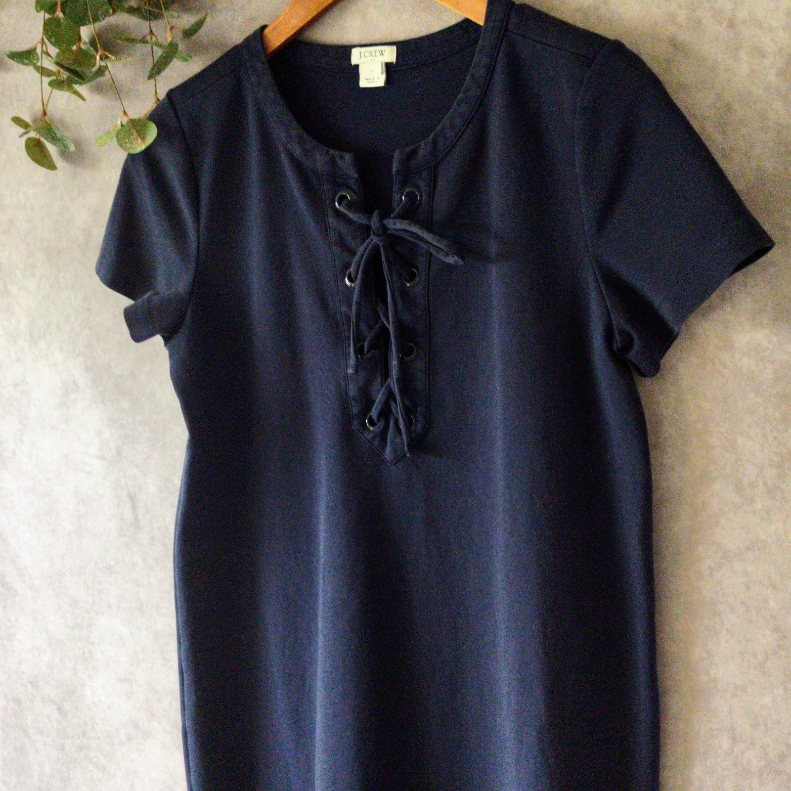 J.Crew Womens Small Navy Short Sleeve T-Shirt Dress Lace Up Knee LengthOffice
