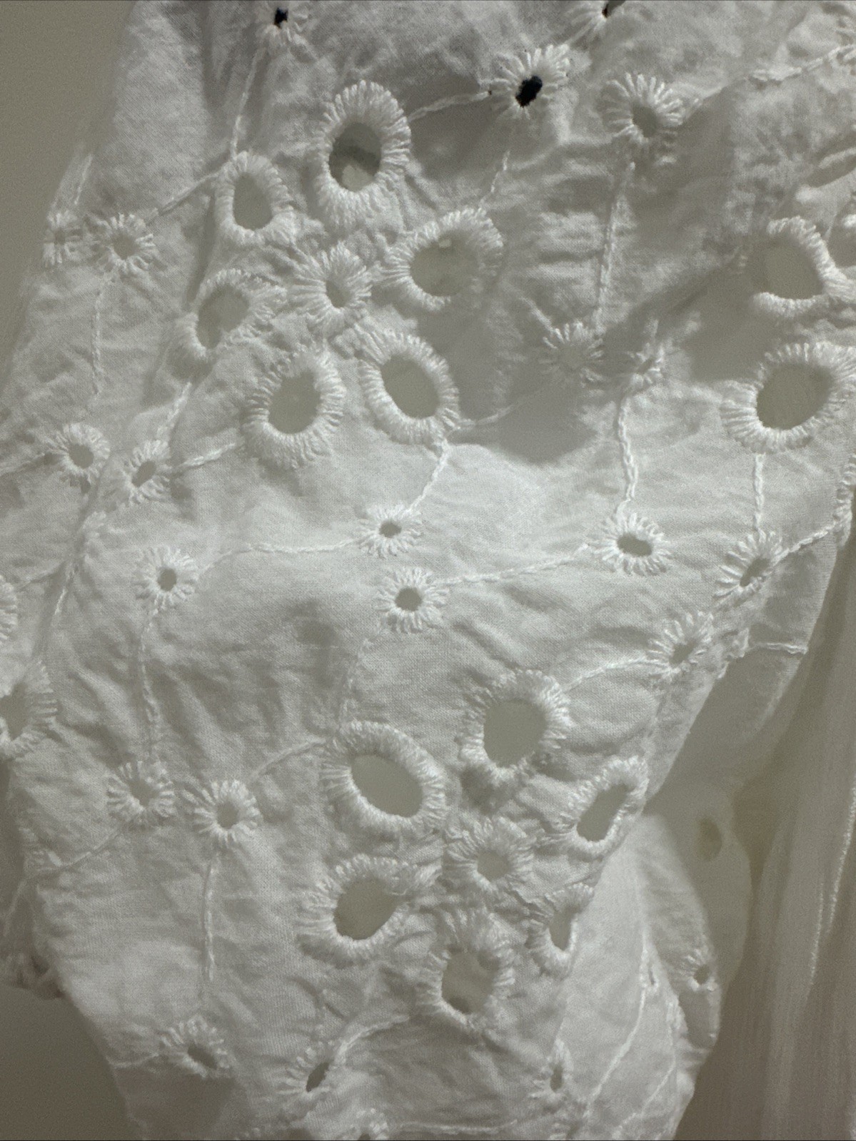 Knox Rose Boho Dress White Eyelet Puff Sleeves & Hem Button Down Pockets Lined M