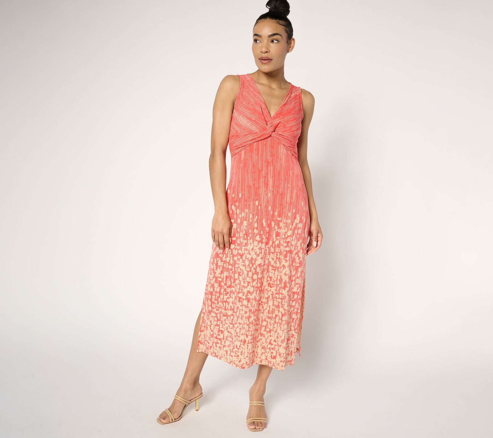 Dennis Basso Women’s Dress Sz M Italia Knit Twist Front Printed Pink A694262