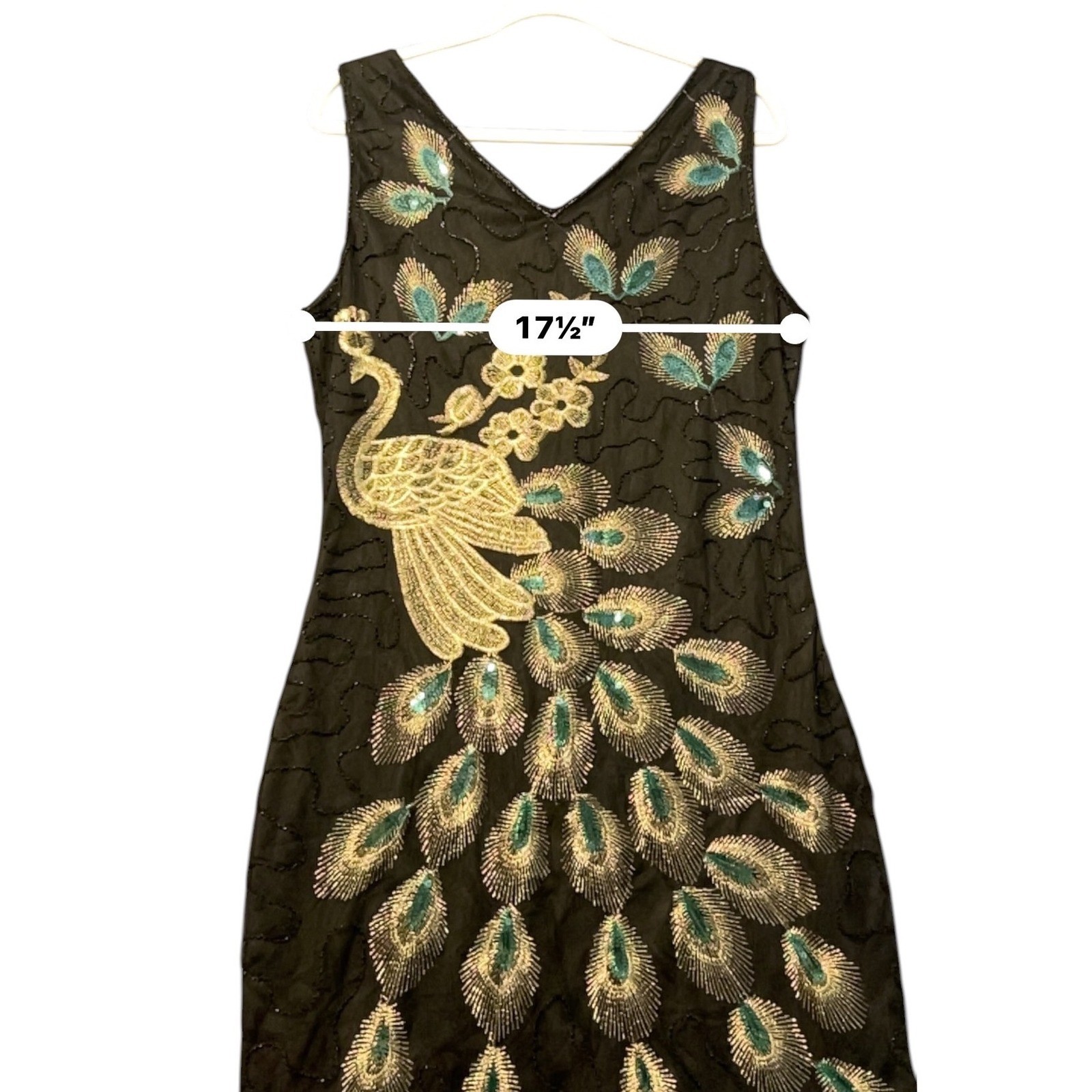 Vintage Style Peacock Beaded Flapper Dress Green Fringe Gatsby Party Costume