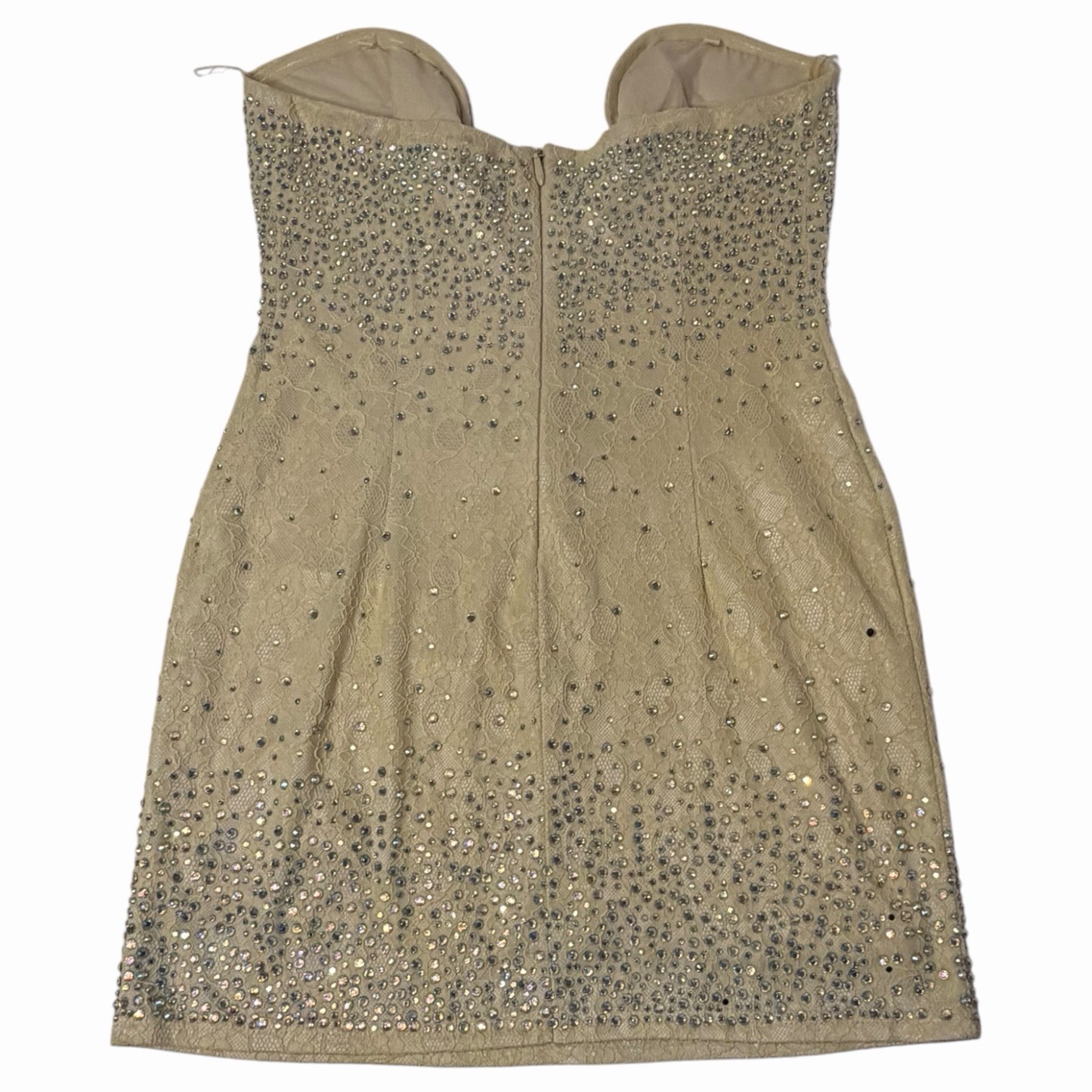 Iridescent Rhinestone Homecoming Dress Juniors L Strapless Lace Mini Prom Glam