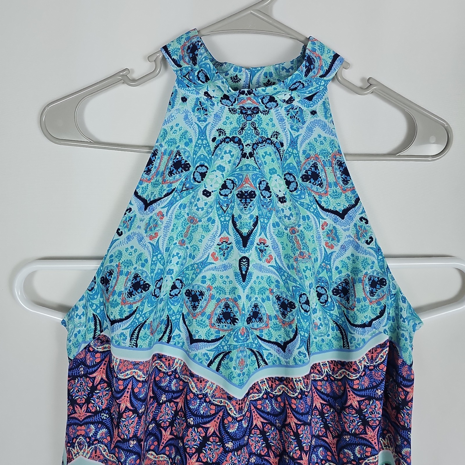 decree Womens Blue Multicolor Paisley Chiffon Lined Dress Button Closure,Size:M