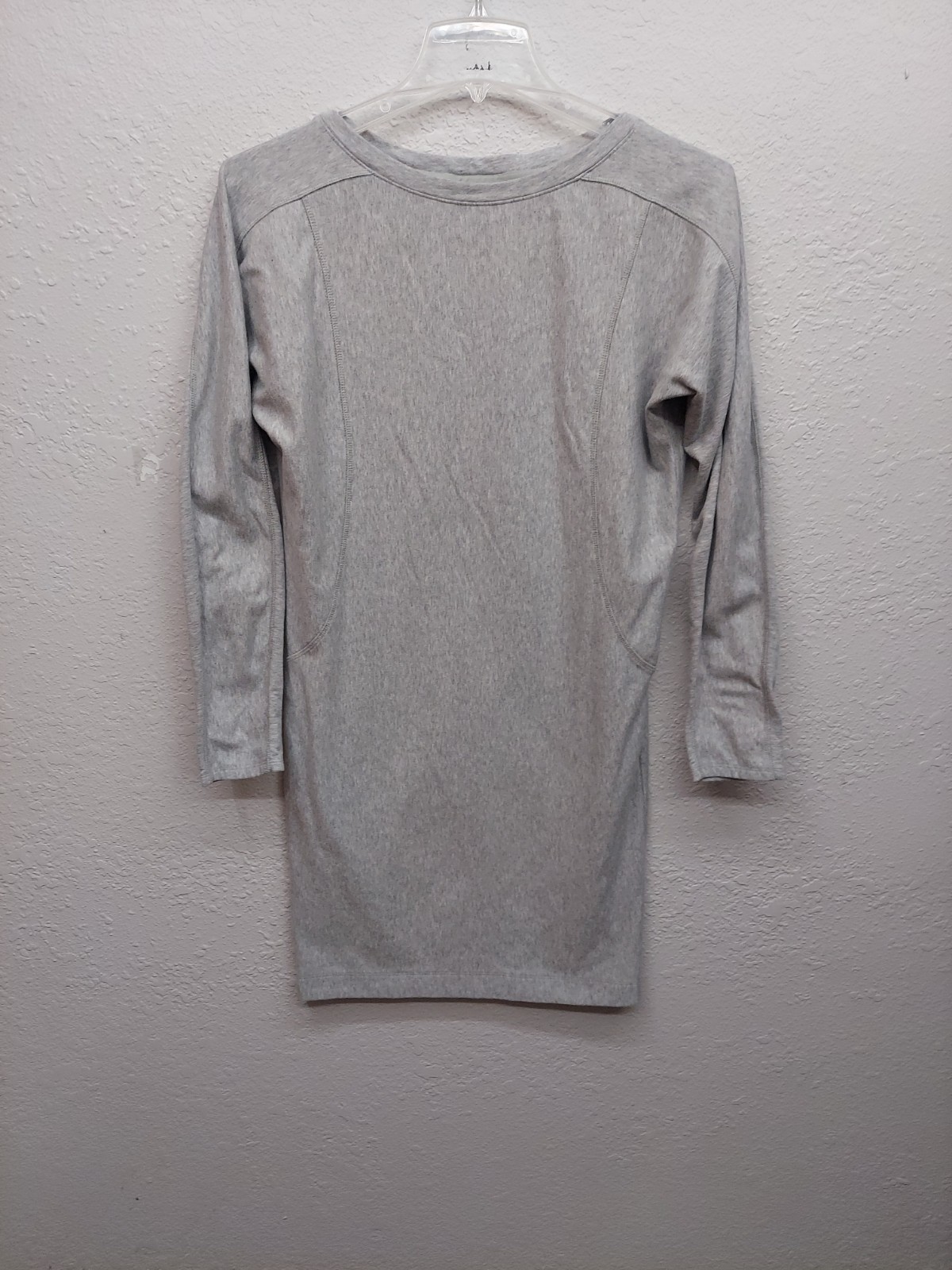 Athleta Shift Dress Womens Medium Tall Gray Fleece Long Sleeve Athleisure Knee