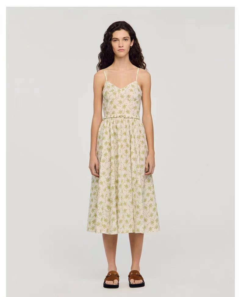 NEW Sandro Floral print V-neck Strapless Dresses + belt Women’s