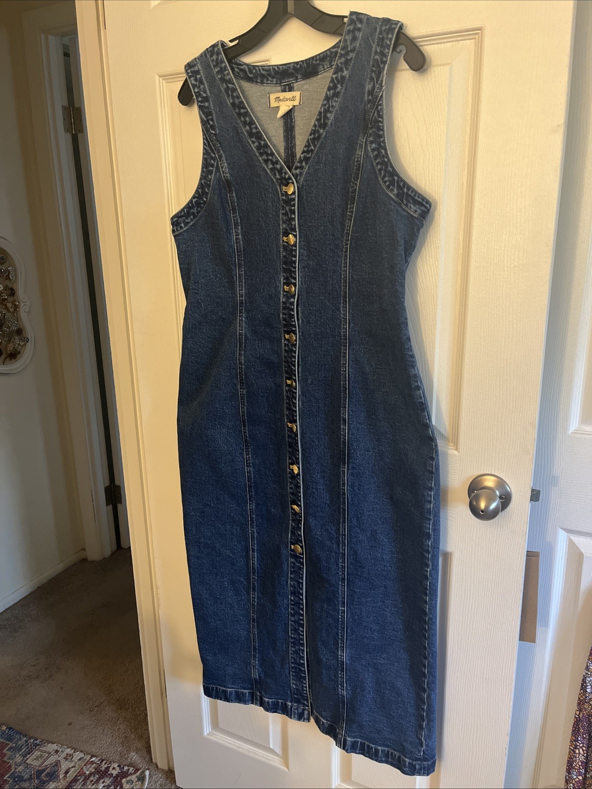 Madewell Denim V-neck Midi Dress Size 12 Button Front 47 Inches Length