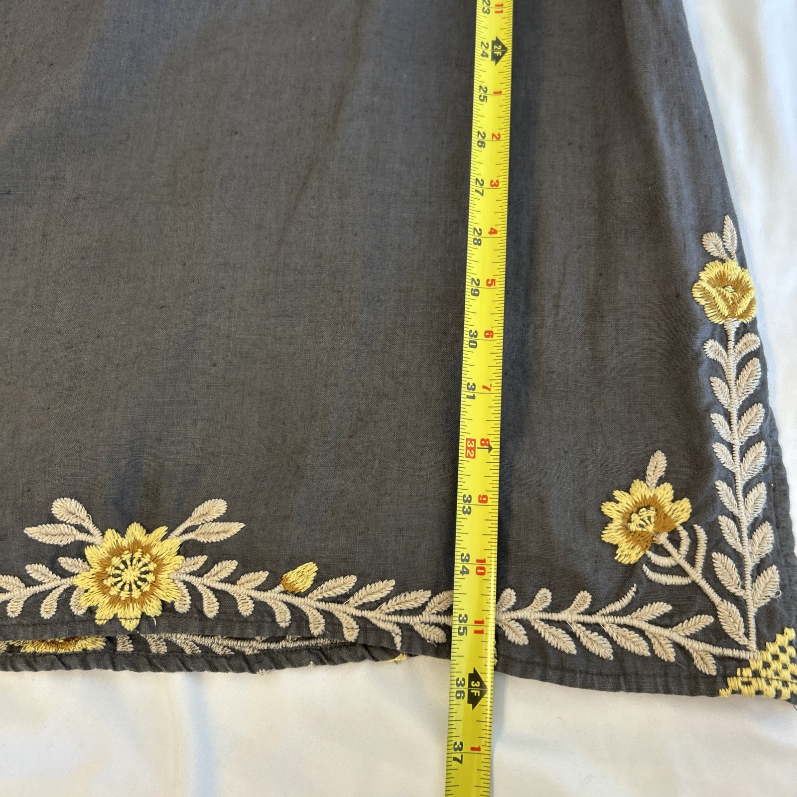 Johnny Was Embroidered Linen Tunic Dress Womens S Gray Floral Boho Sleeveless