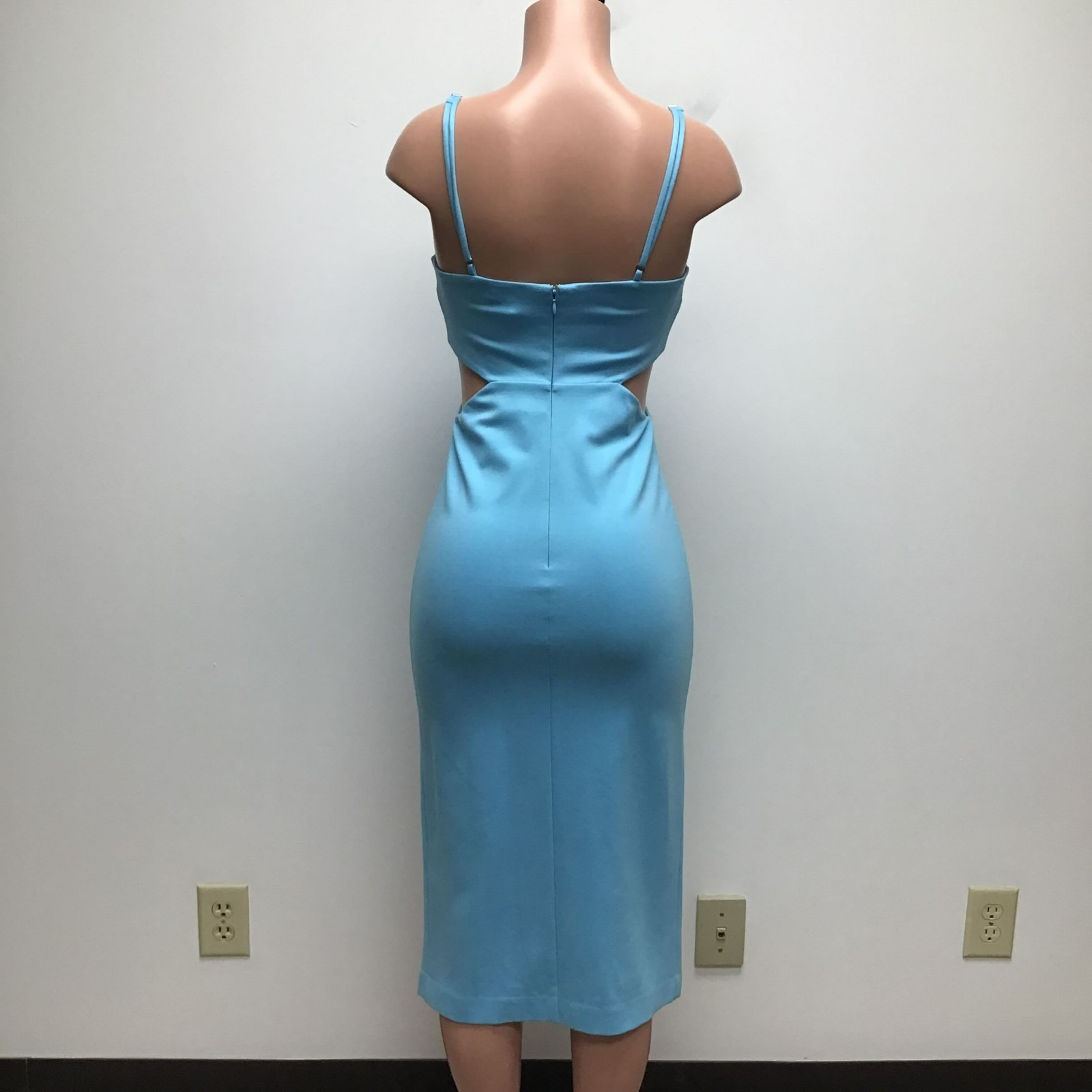 H:ours Womens Light Blue Adjustable Strap Cut Out Leg Slit Hayden Sheath Dress M