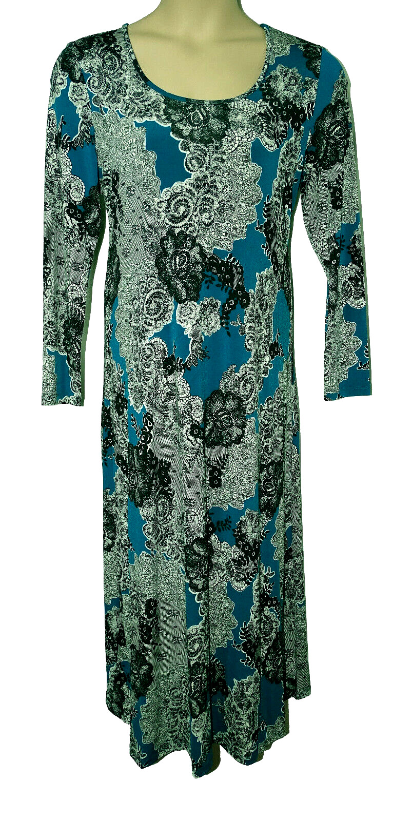 Kim & Co Womens Maxi Dress size M Teal Peacock Patterned Bnwt