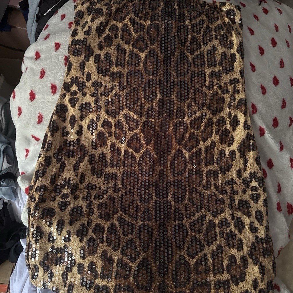 Women’s Strapless Leopard Sequin Stretch Mini Bodycon Dress Brown/Black/Gold S