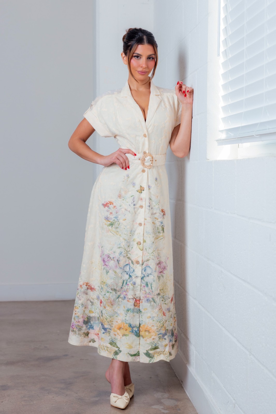 Watercolor Florals Embroidered Button Front Maxi Dress – A. Peach