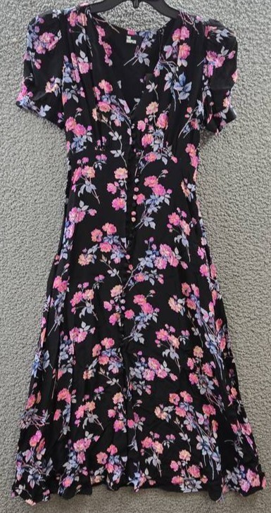The Kooples Midi V-Neck Short Sleeve Dress Women’s EU 0 Black/Pink Floral