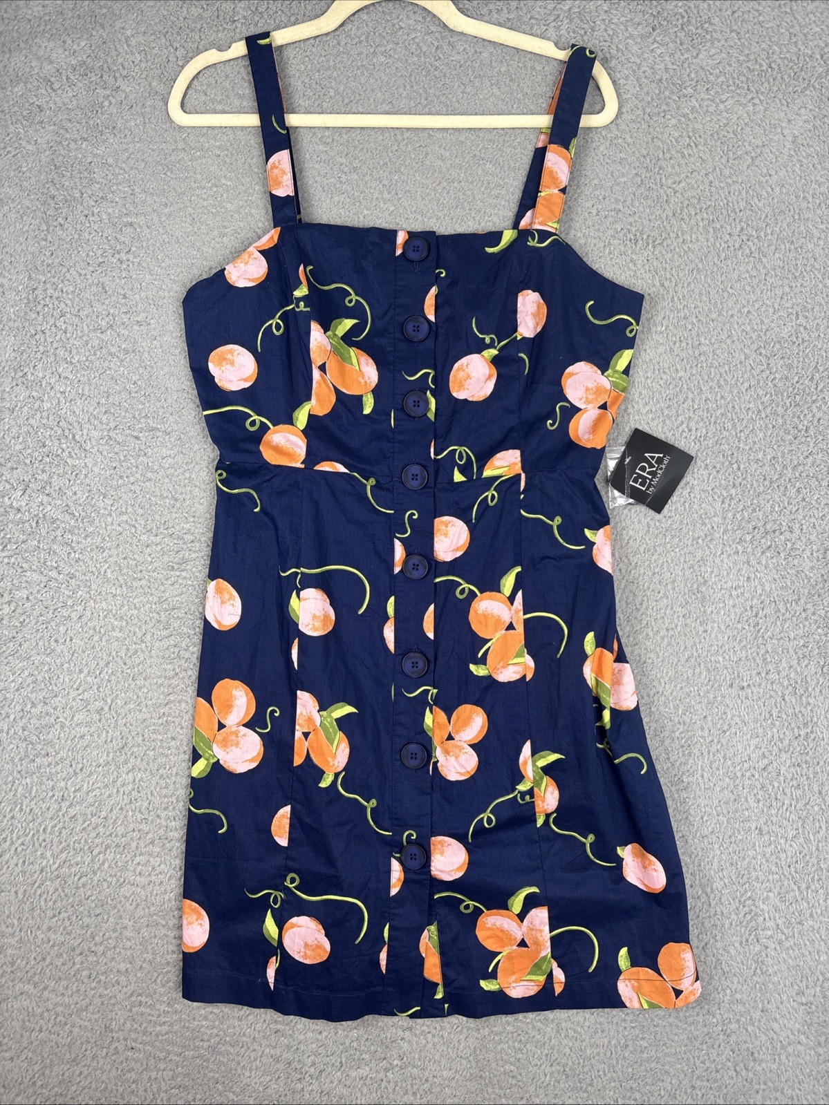 Modcloth Era Size 10 Summertime Appreciation Peach Mini Dress Navy Button Front