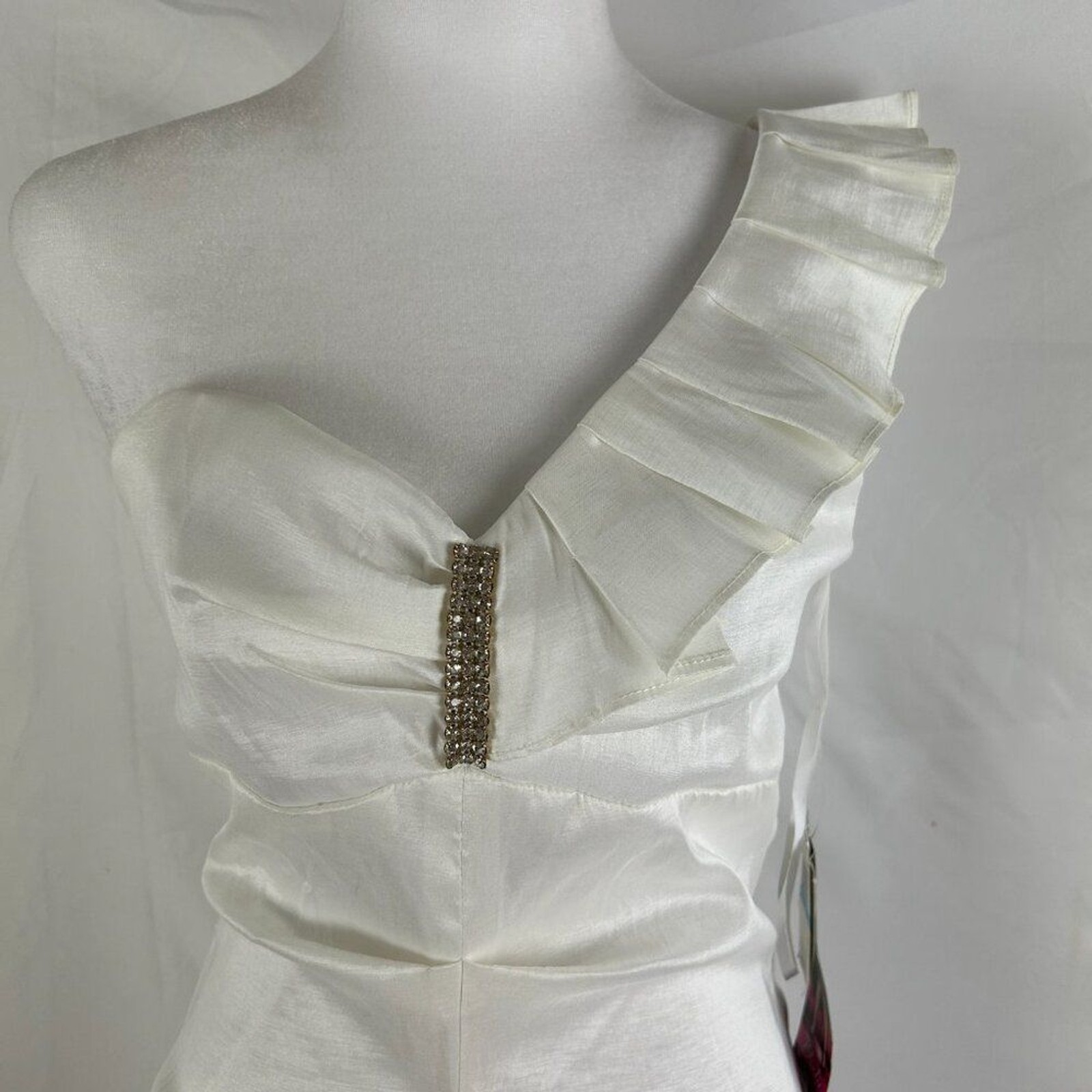 NWT Blondie Nites Ivory One Wide Strap Mini Dress Rhinestones size 9 Junior prom