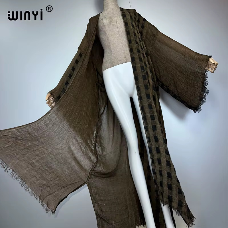 Retro Kimono Kaftan Beachwear Hand Dyed Cardigan Evening Dress Abaya Dubai Luxur
