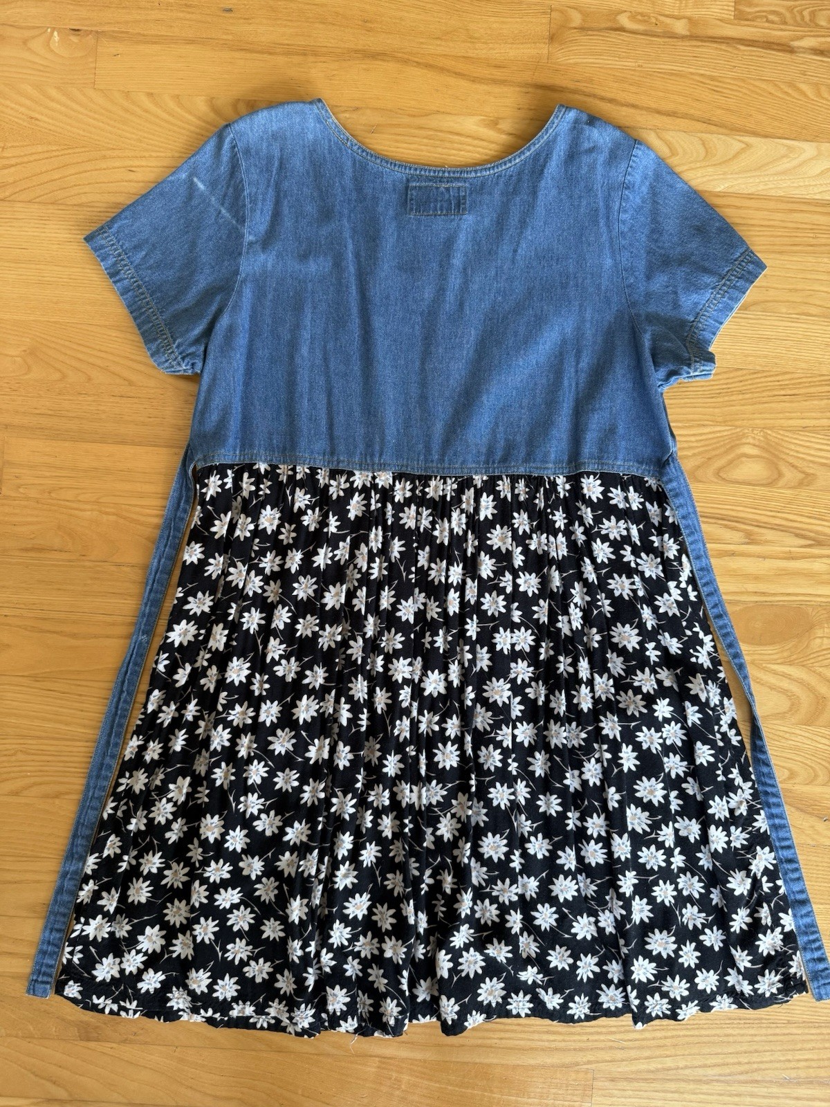 🌻 Vintage 90s Denim Republic Floral Daisy Babydoll Dress Top – Medium