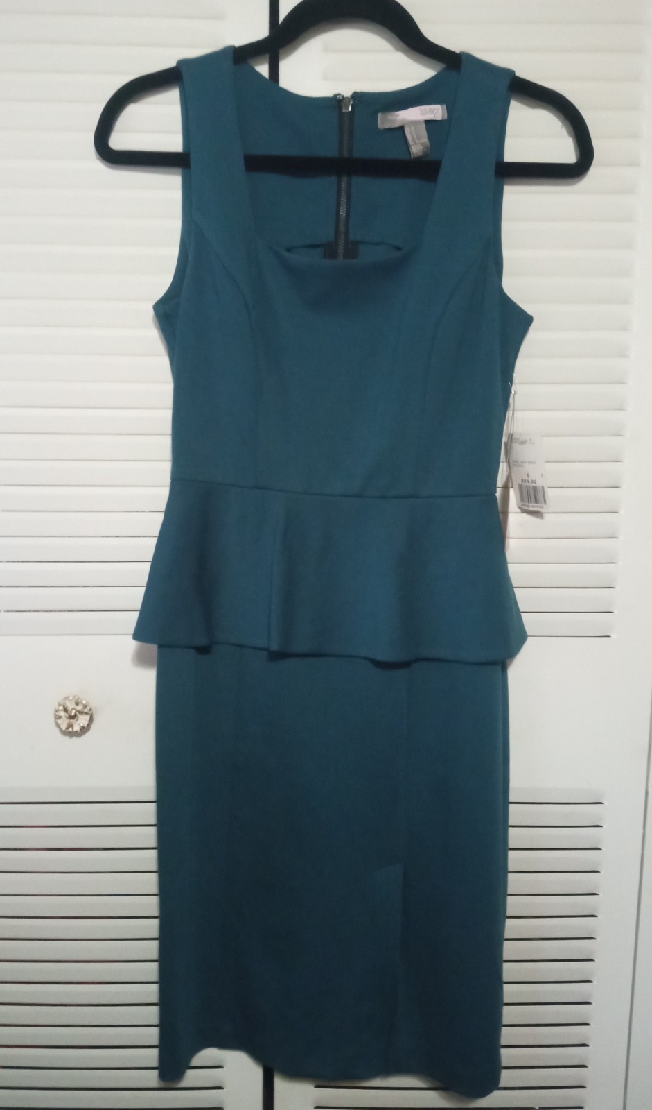 LOVE 21 FOREVER 21 Peacock Blue Peplum Pencil Dress S Exposed Zip