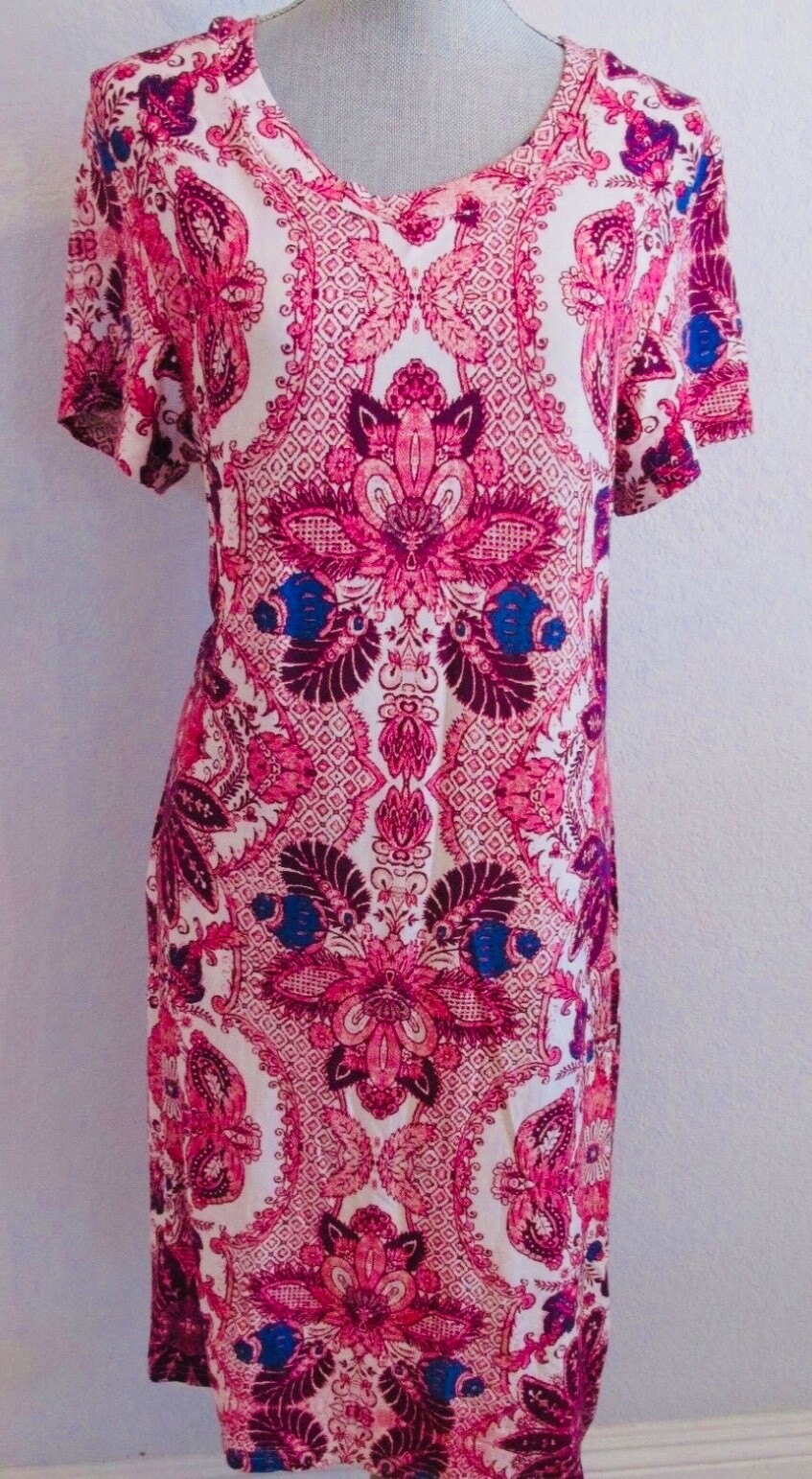 KLOZLYNE Woman’s Size Large Fuchsia Short Sleeve Casual Shift Dress NWT