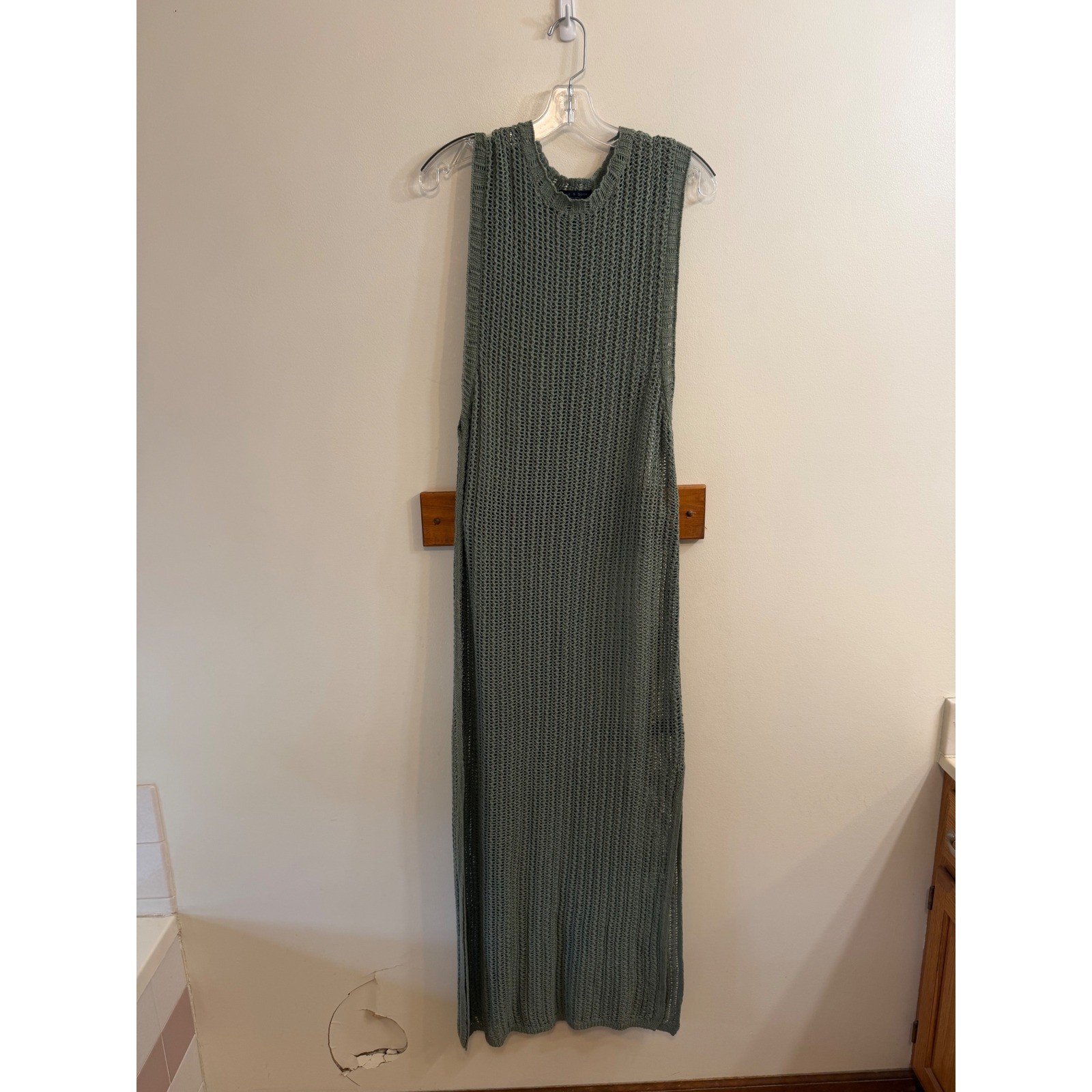 Rag & Bone Riley Crochet Knit Split Hem Maxi Dress Sage Green M Cotton Vacation