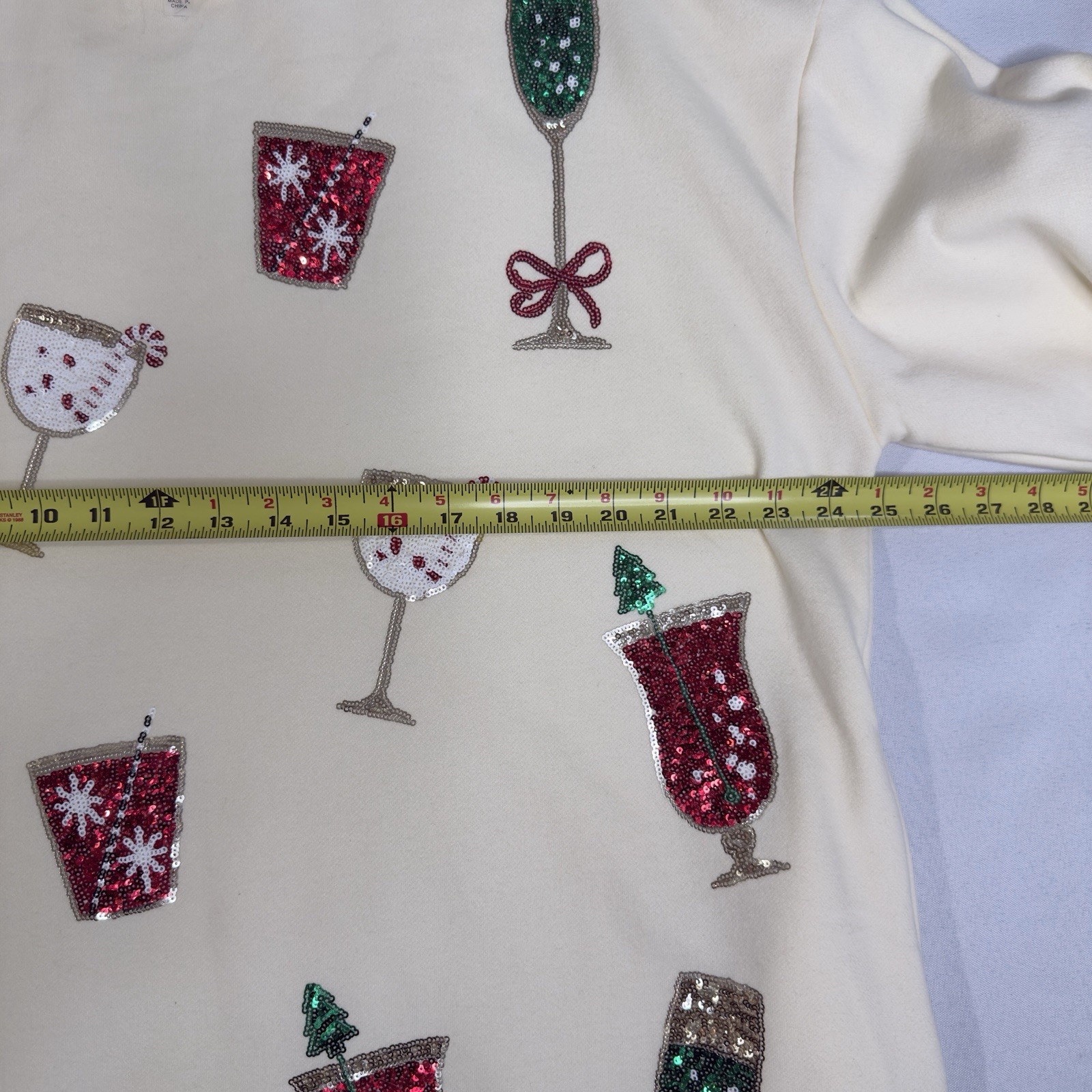Fantastic Fawn L Sequin Christmas Drink Applique Pullover Sweatshirt Mini Dress