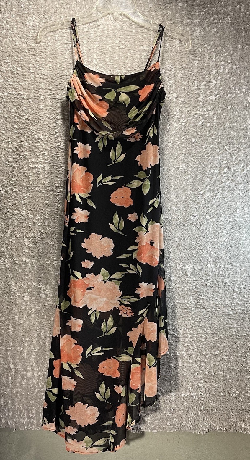Y2K Floral Cowl Neck Ruffle Asymmetrical Midi Dress Fairy Small By No Comment