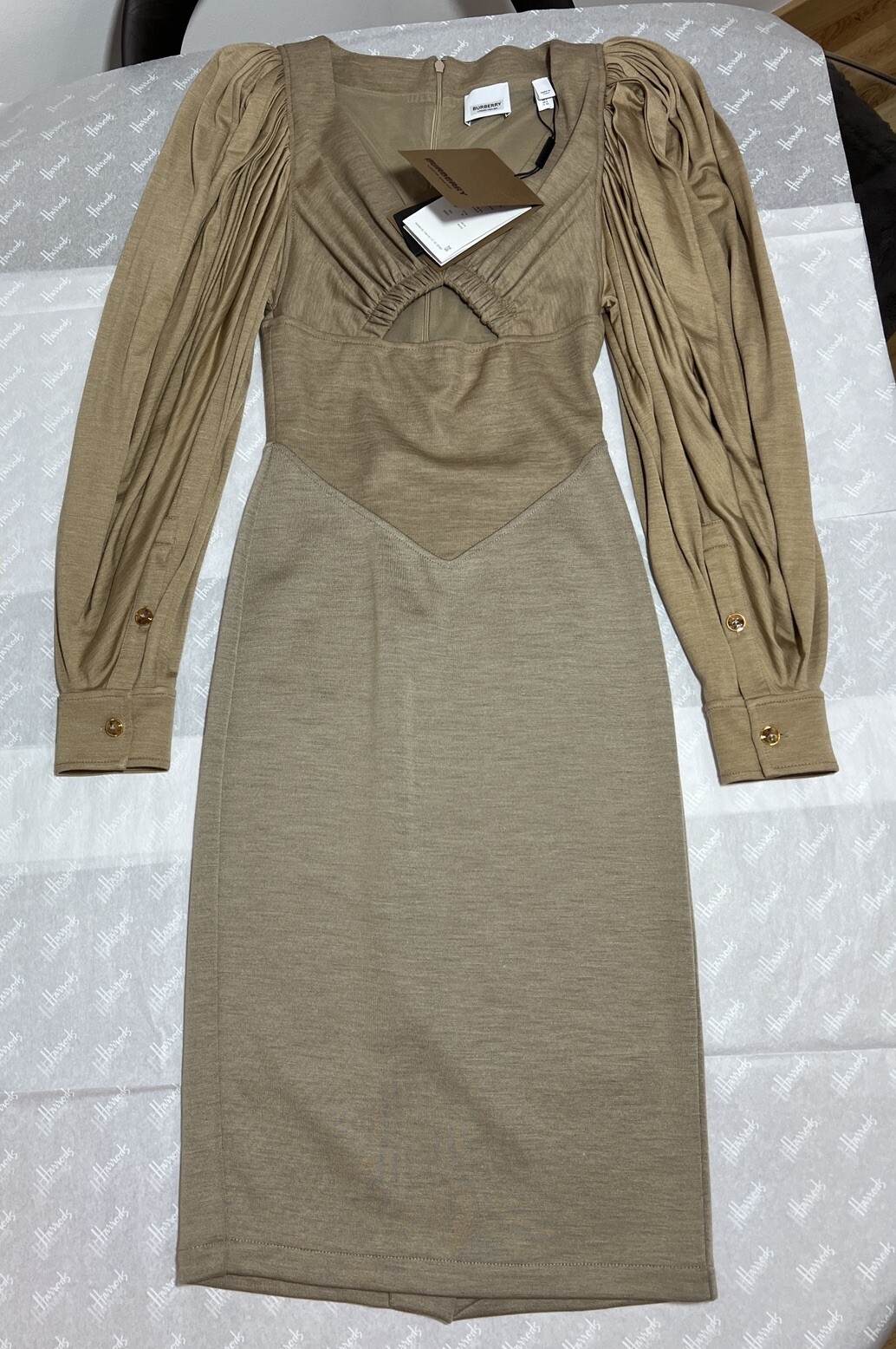 BURBERRY Cutout Gathered Wool Silk Jersey Dress Size UK 2 NEW RRP £2500