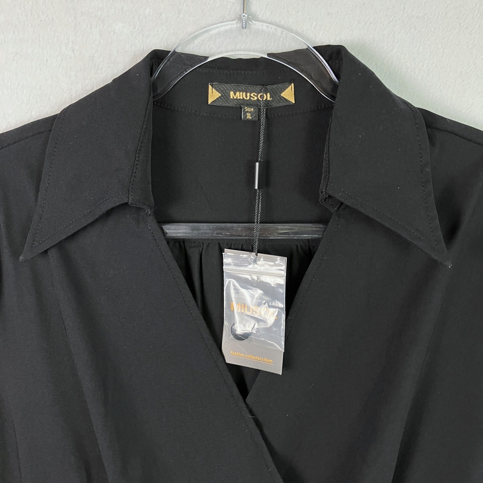 Miusol Collared Wrap-Style Dress Women’s Size XL Black 3/4 Sleeve NWT
