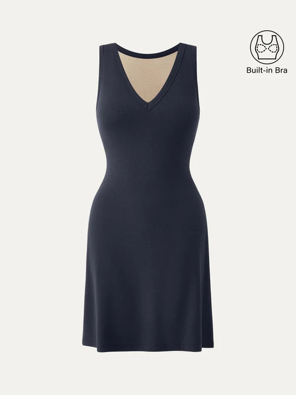 OGL Flattering V-neck A-line New Airy Bra Tank Dress