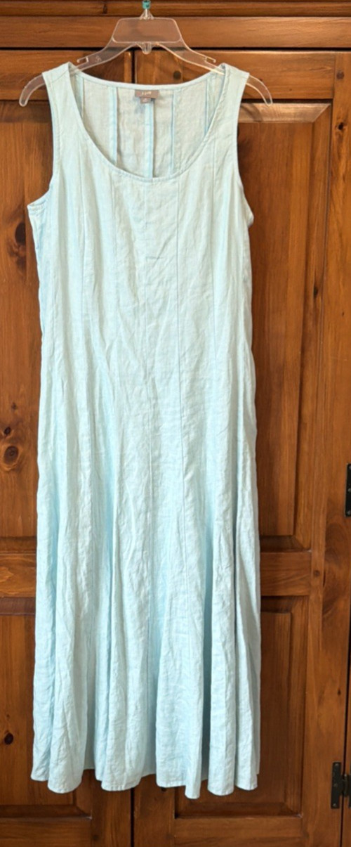 Eileen Fisher Mint Green Flare Linen Sleeveless Dress-Medium Petite