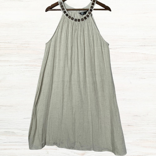 Millie Gabrielle Dress 1X Ivory Halter A-Line Midi Flowy Cotton Rayon Boho