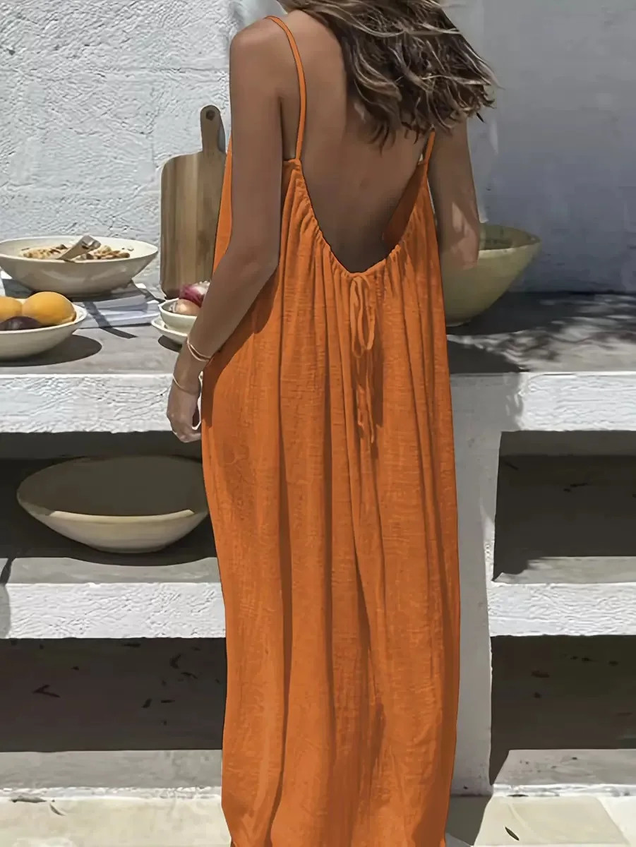 BreezeMuse Backless Maxi — Adjustable Fit, Summer Flow