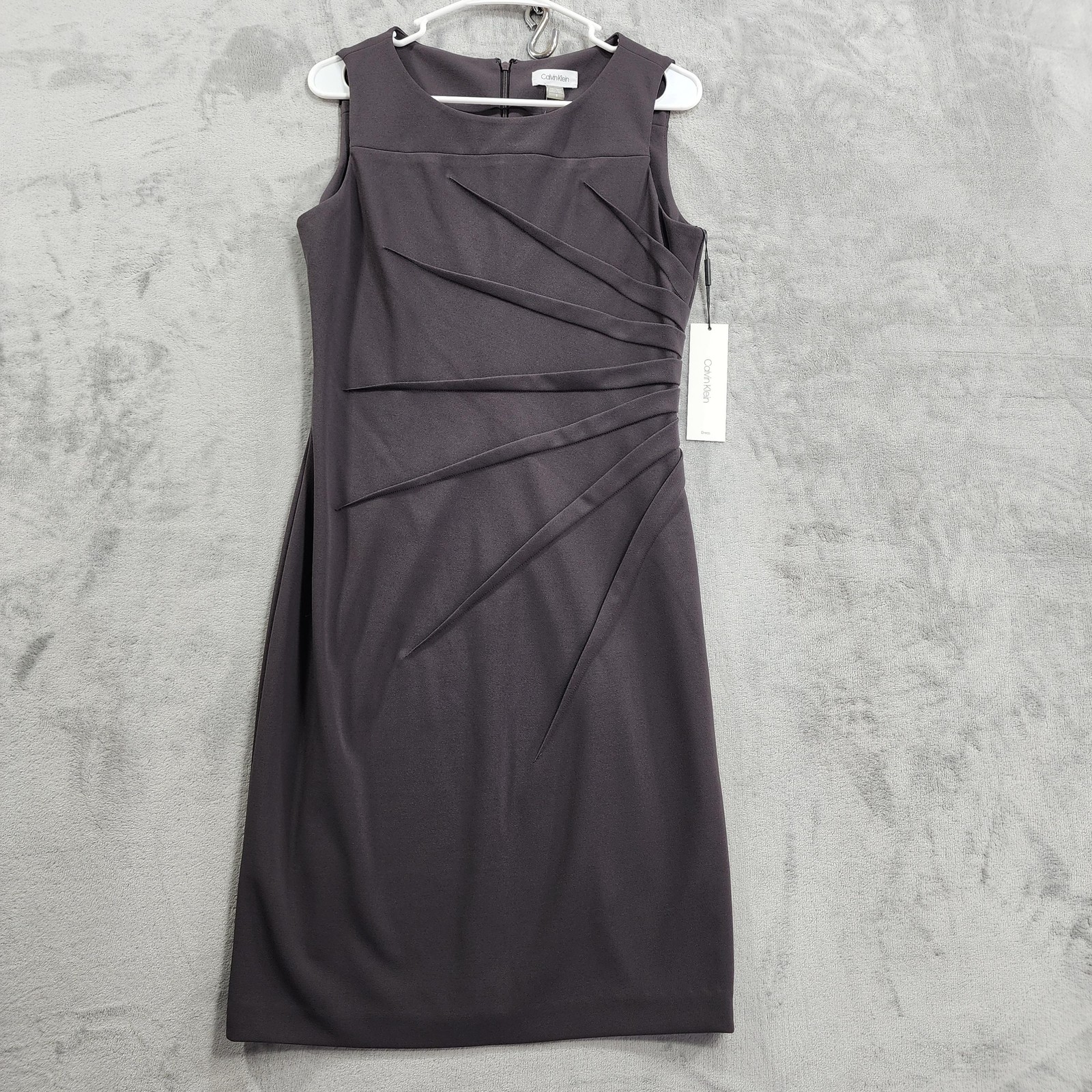 Calvin Klein Dress Womens 8 Gray Melodie Knit Sleeveless Pleated Sheath Office