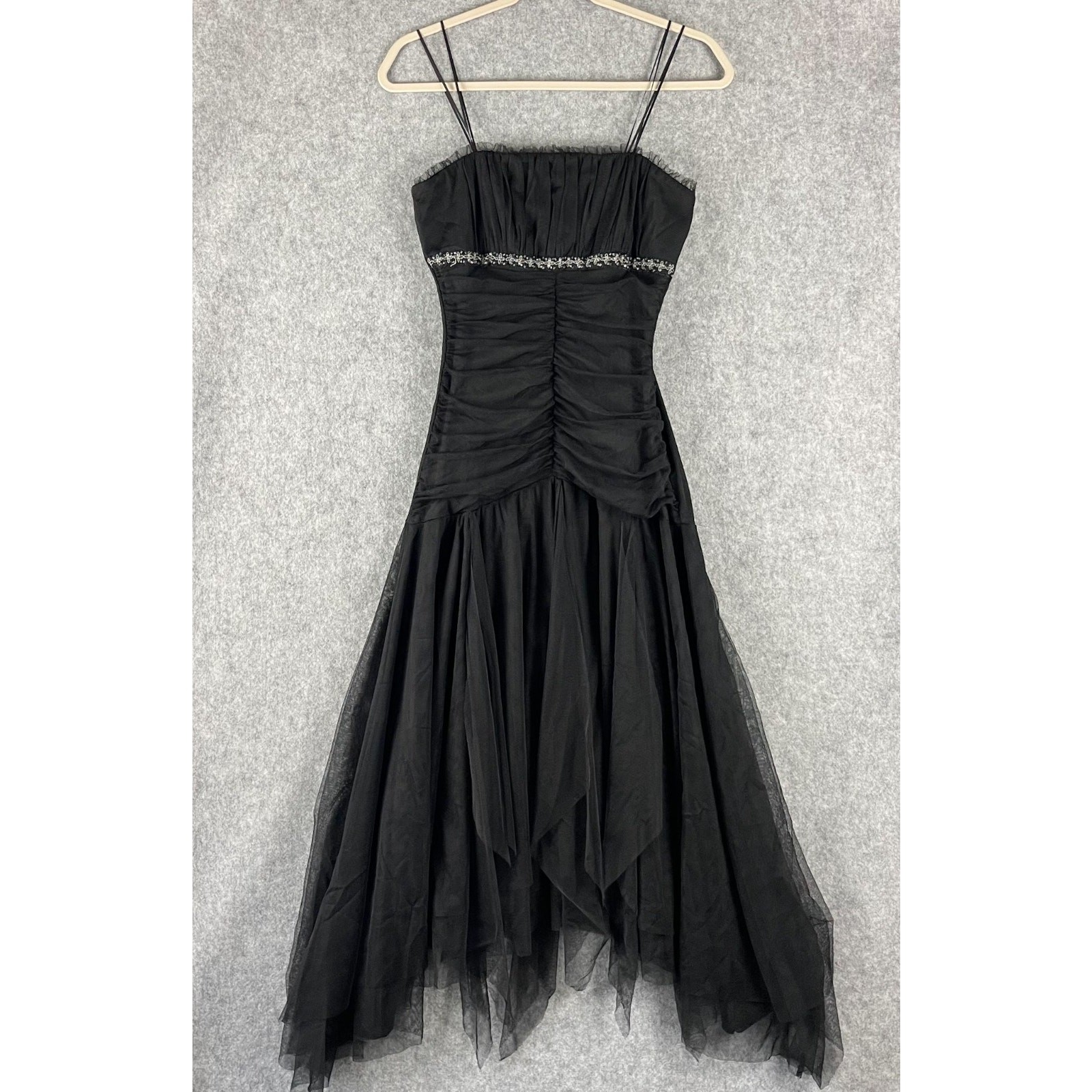 VTG Y2K 90s Fairy Dress Black Ruched Mesh Whimsigoth Grunge Witchy Hoco Medium