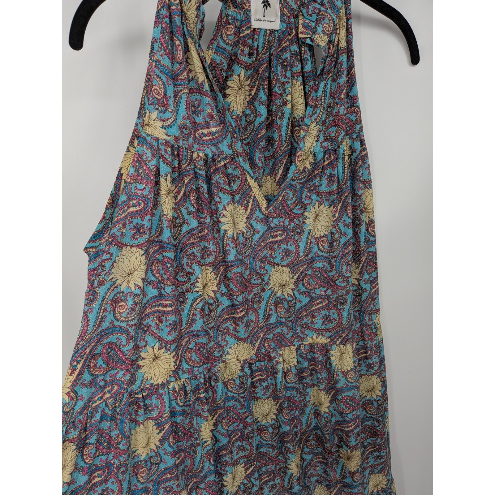 Karma Highway Maxi Dress Womens One Size Blue Paisley Floral Halter Tiered Silky