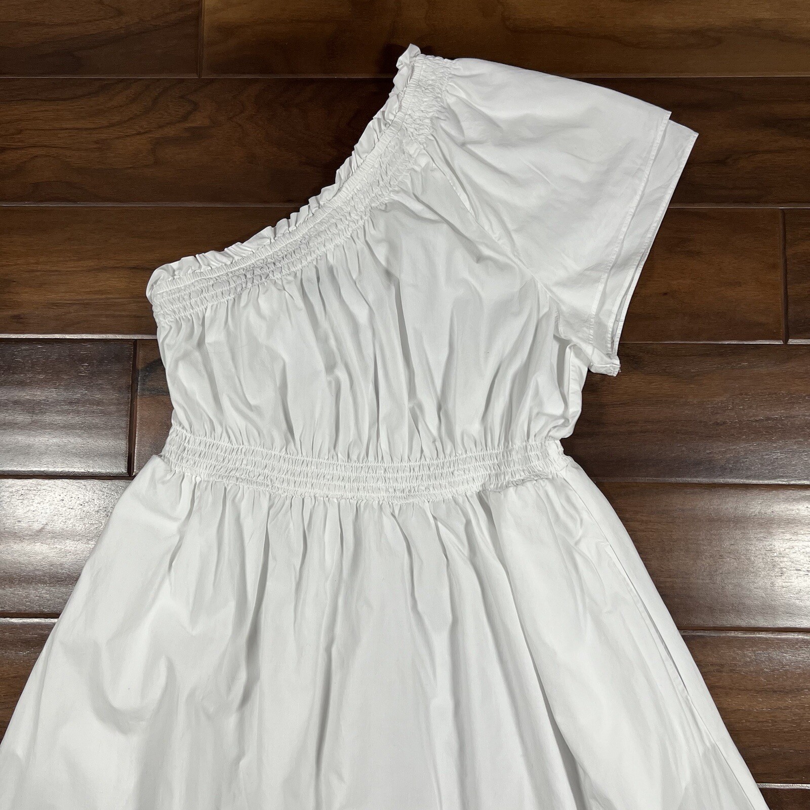 J. Crew Size Medium White Smocked Cotton Poplin One Shoulder Dress BR403