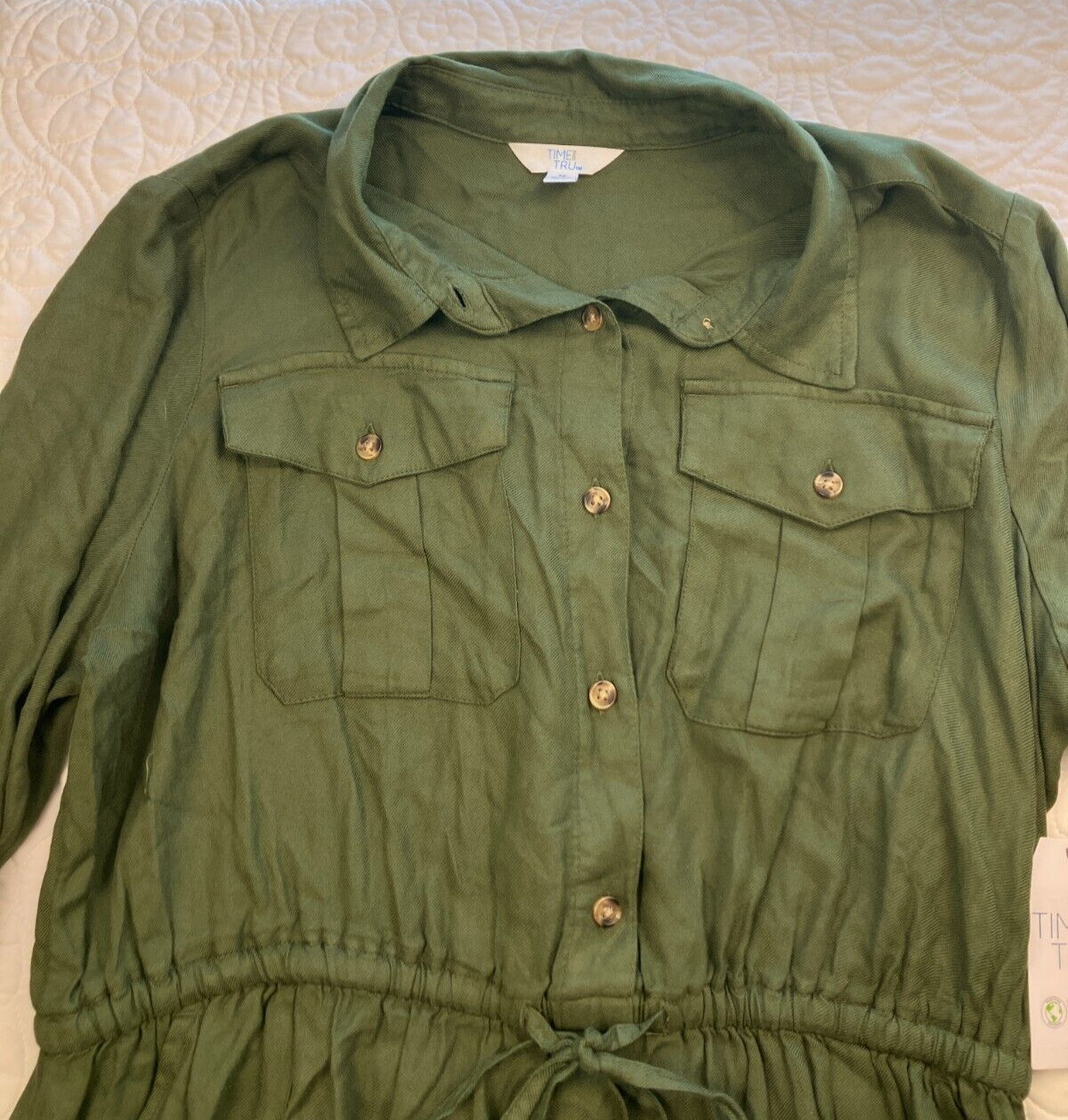 TIME AND TRU Medium (8-10) Sea Turtle Green Utility Button Down Shirt Dress NWT