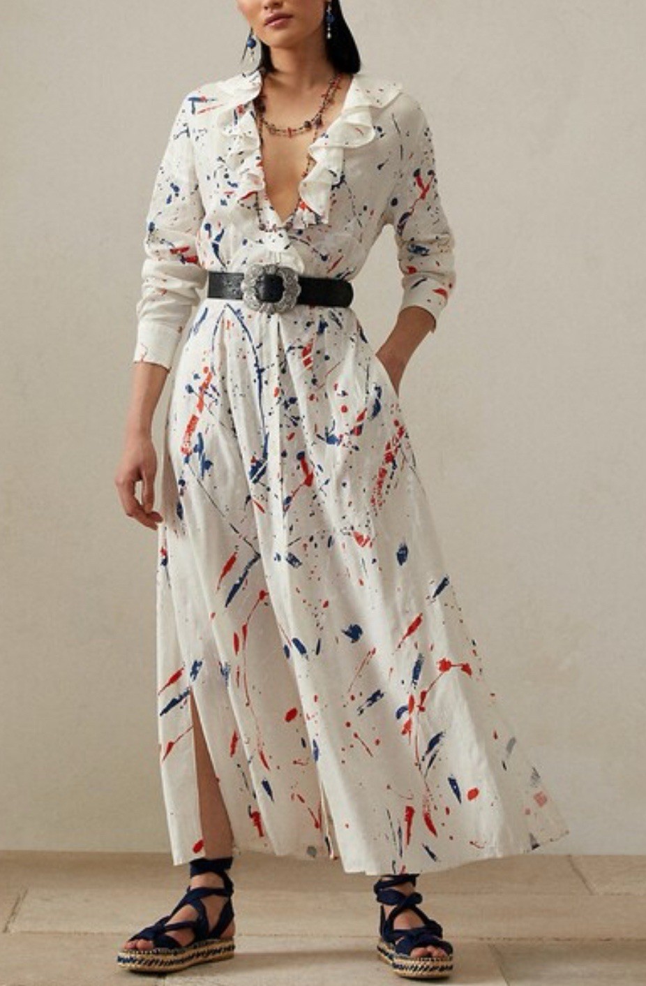 NWT $2790 RALPH LAUREN Collection Anakin Stretch Linen Paint Day Dress Sz 10