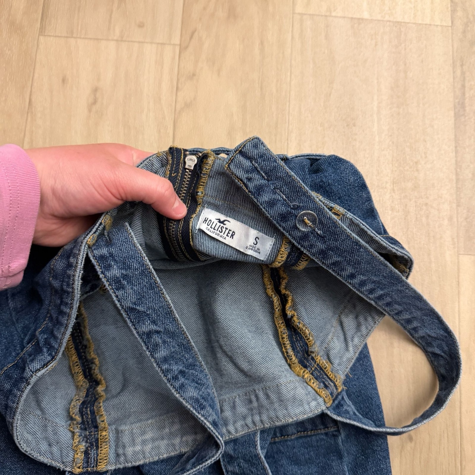 Hollister Belted Denim Mini Pinafore Dress