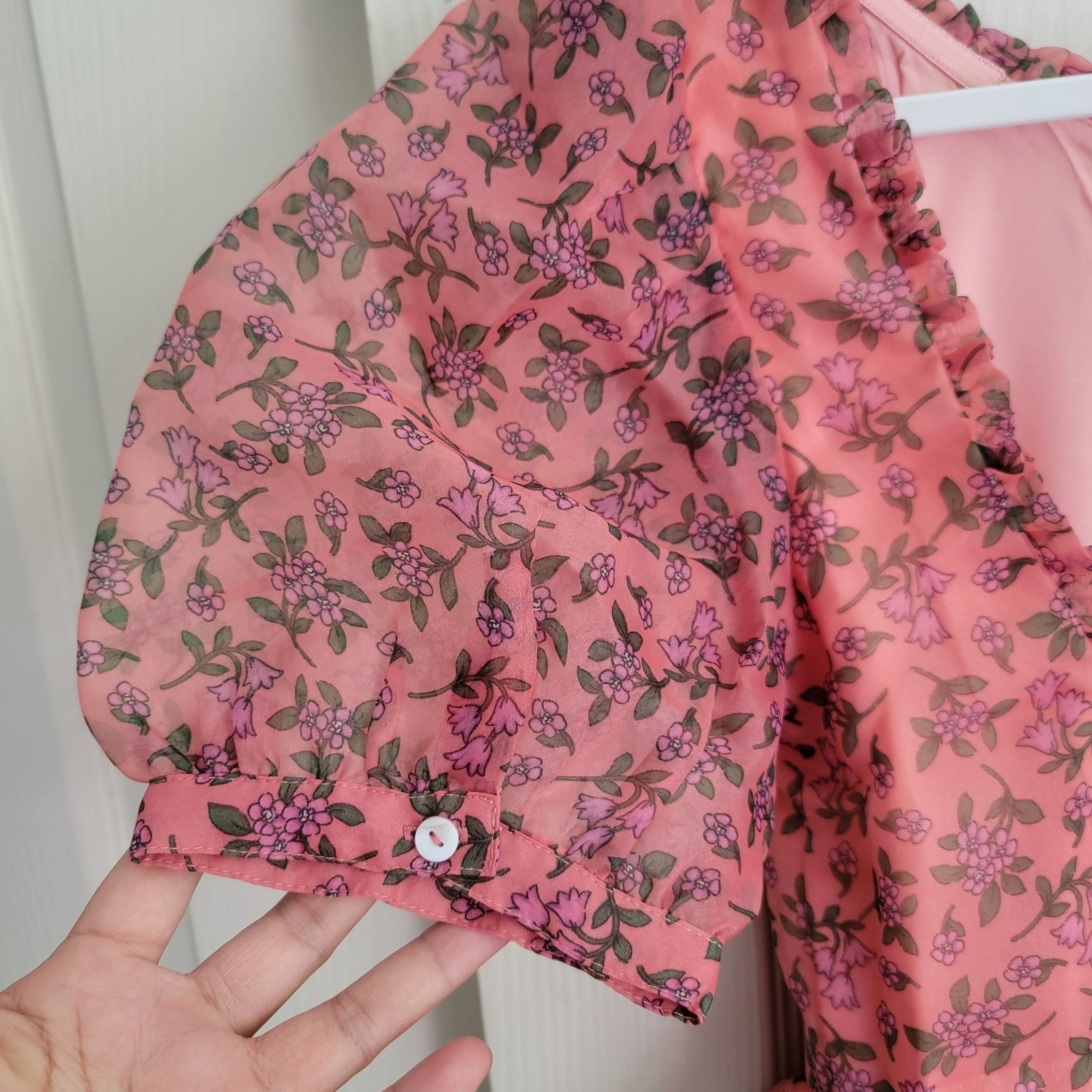 NWT Lost + Wander Pink Floral Venus Rising Mini Dress Babydoll Puff Sleeves Med