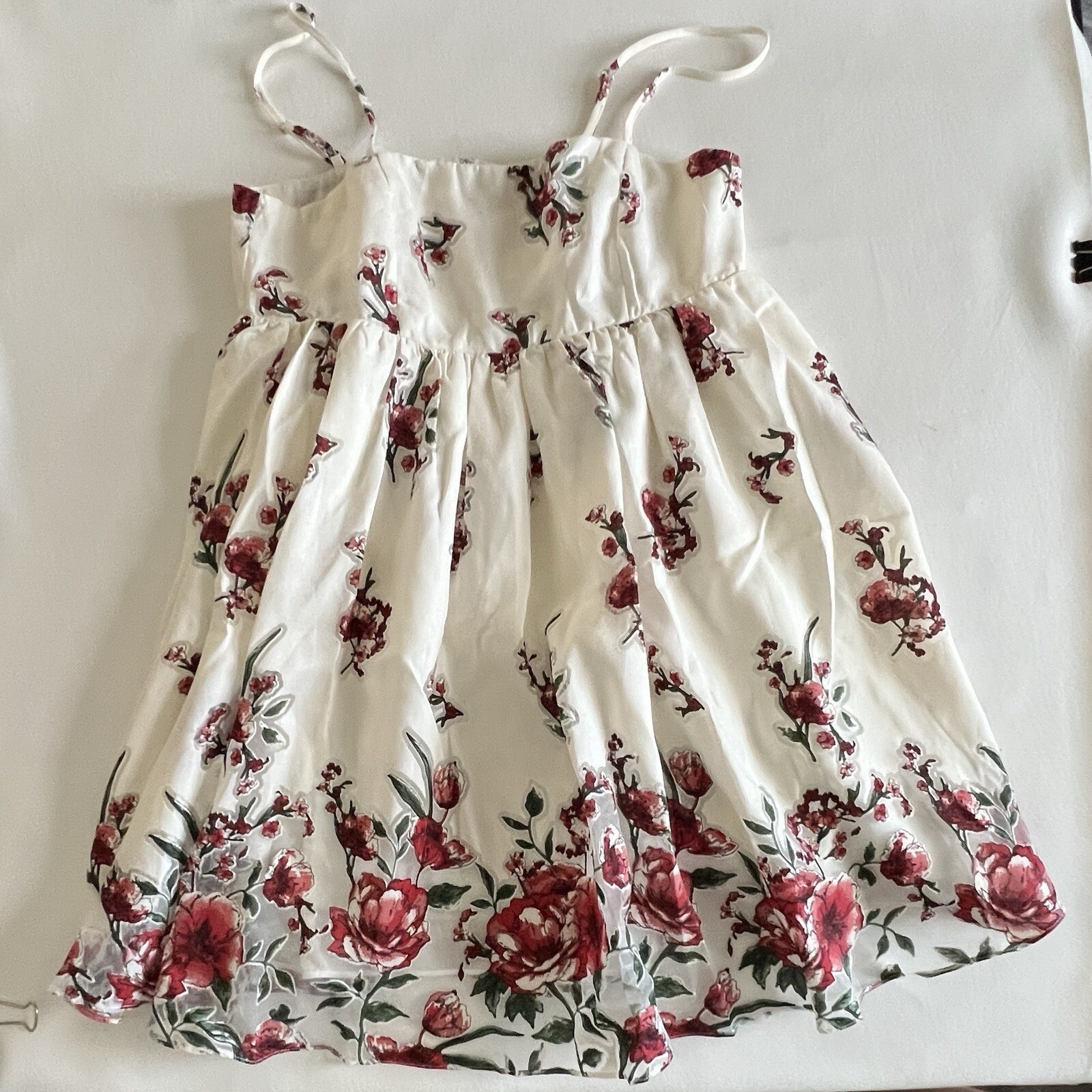 Storia Floral Mini Dress Medium White Red Rose Cottagecore Boho Summer Sundress